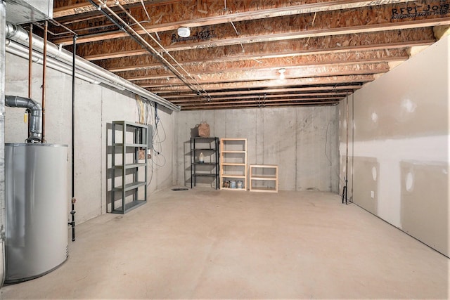 basement featuring gas water heater