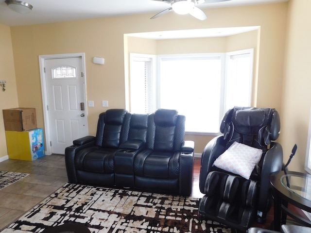 living room featuring ceiling fan