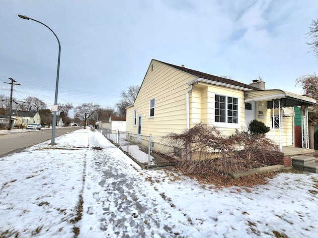 view of snow covered exterior