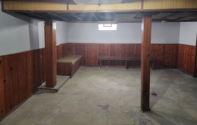 basement with wood walls