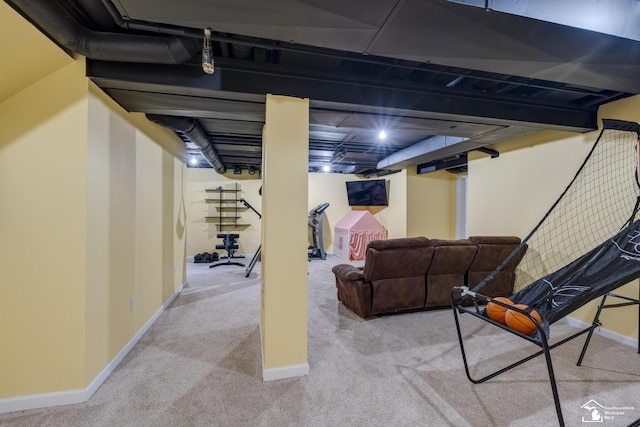 basement with light carpet