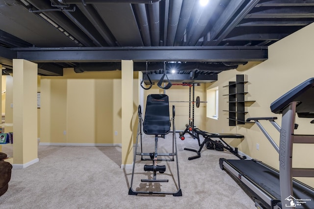 workout area featuring carpet