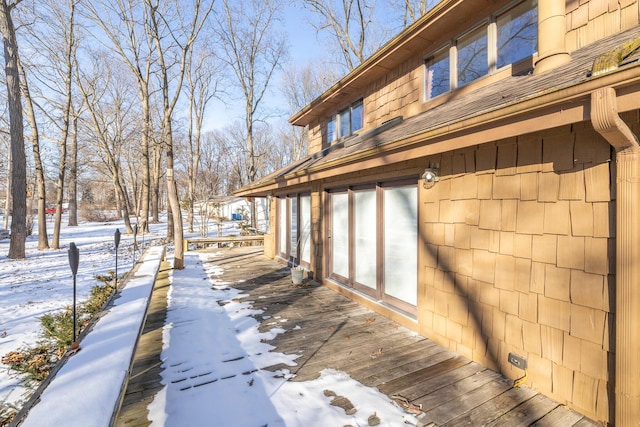 view of snow covered deck