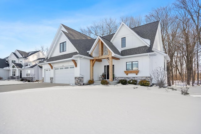 modern farmhouse with a garage