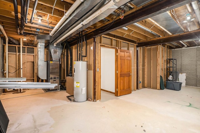 basement with water heater