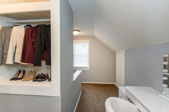 bathroom with lofted ceiling