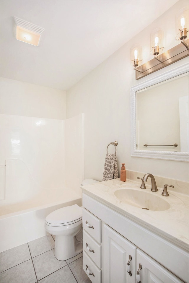 full bathroom with vanity, shower / bathing tub combination, tile patterned floors, and toilet