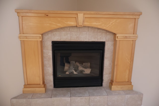 room details with a tile fireplace