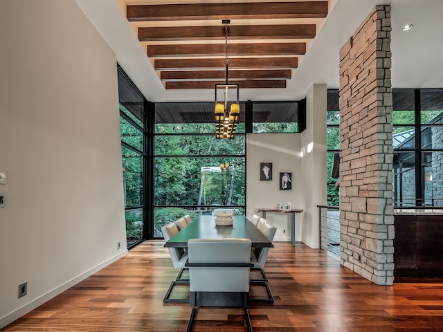 dining space with a notable chandelier and wood-type flooring