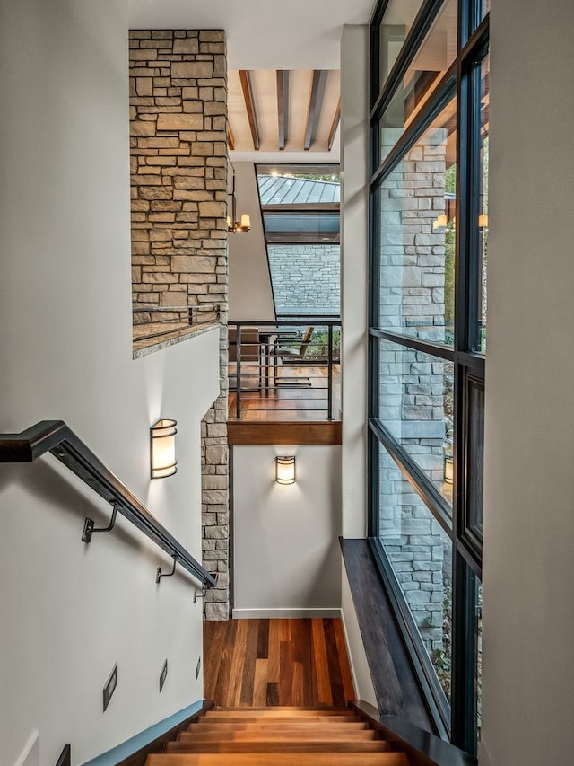 staircase with wood-type flooring