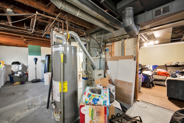 basement featuring water heater