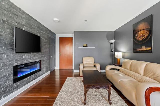 living room with dark hardwood / wood-style floors