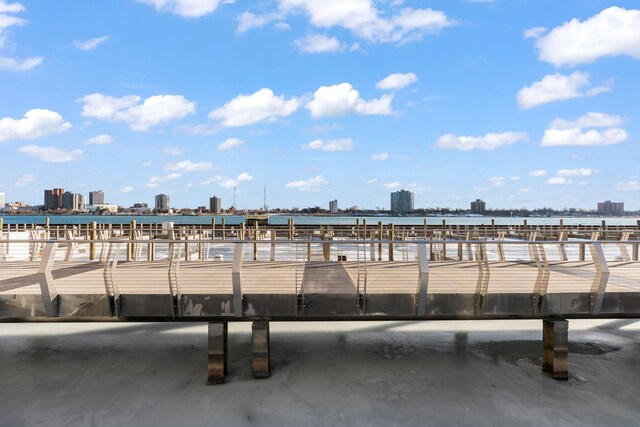 view of dock with a water view