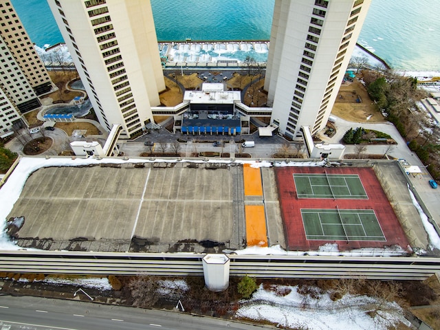 drone / aerial view featuring a water view