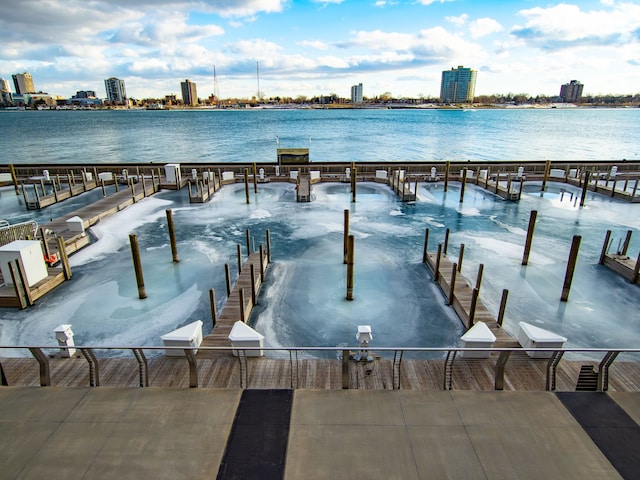 dock area featuring a water view