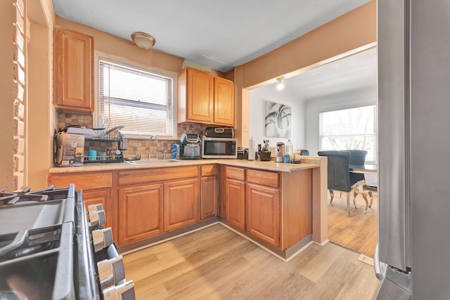 kitchen featuring light hardwood / wood-style flooring, sink, plenty of natural light, and stainless steel appliances