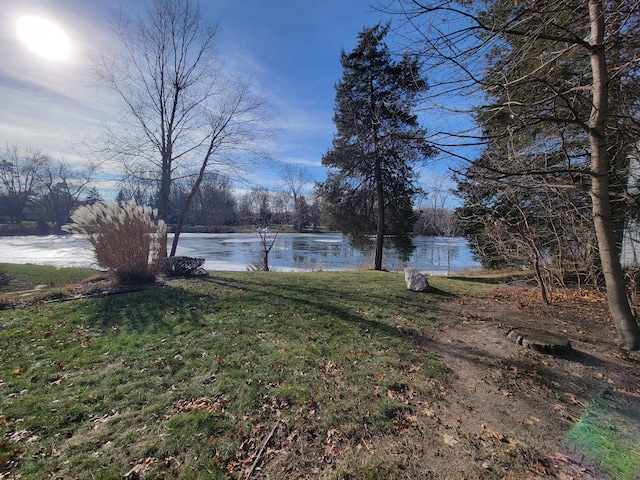 view of yard with a water view