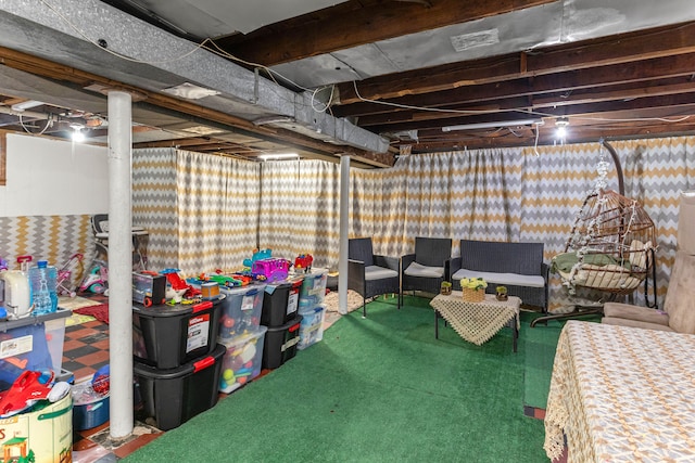 basement featuring carpet