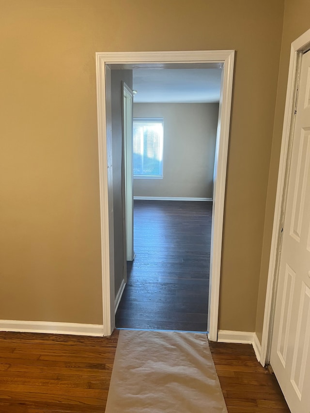 corridor with dark hardwood / wood-style floors