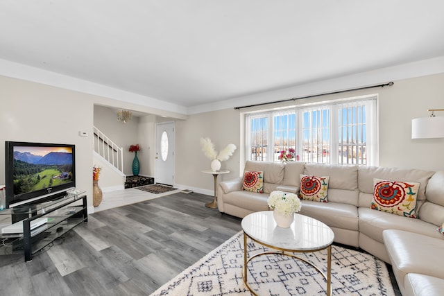 living room with hardwood / wood-style flooring