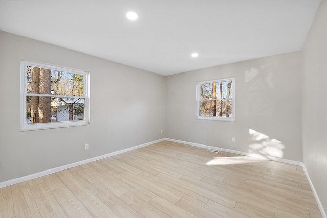 empty room with light hardwood / wood-style flooring and a wealth of natural light