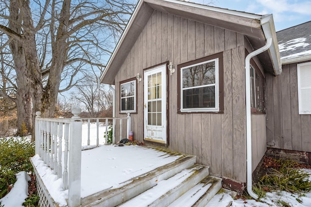 view of snow covered deck