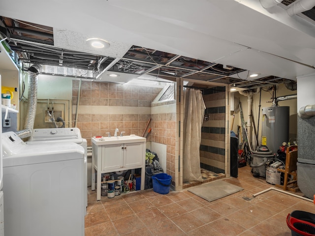 basement with sink and water heater