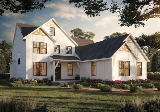 2860 Chadwick Dr, Waterford, MI 48328 - modern farmhouse with board and batten siding, a shingled roof, covered porch, and a front yard