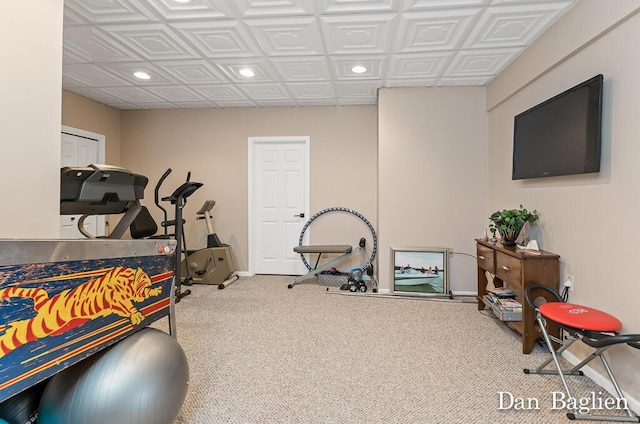 exercise area featuring carpet floors