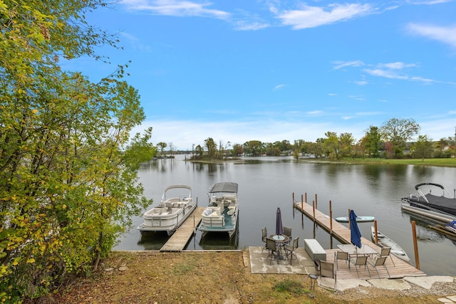 view of dock with a water view