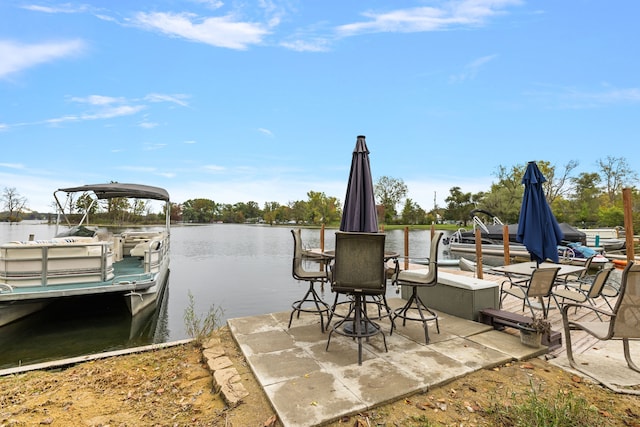 dock area with a water view