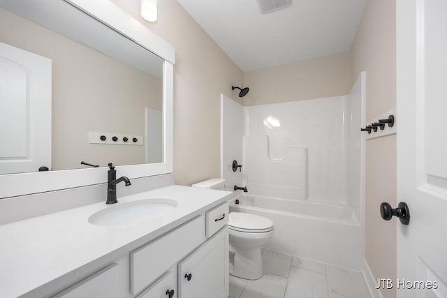 3432 Conrail Dr, Byron Center, MI 49315 - full bathroom with toilet, marble look tiles, vanity, and  shower combination