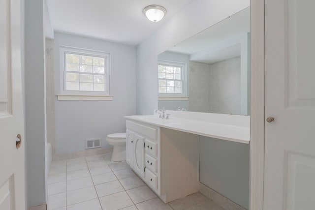 bathroom with tile patterned flooring, vanity, and toilet