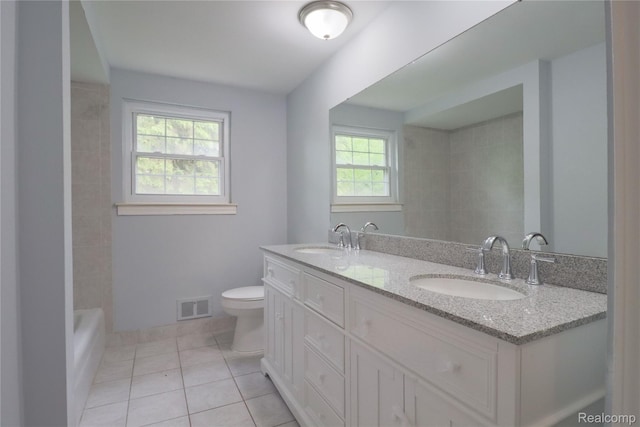 6868 Vachon Dr, Bloomfield Hills, MI 48301 - bathroom featuring double vanity, toilet, and tile patterned flooring