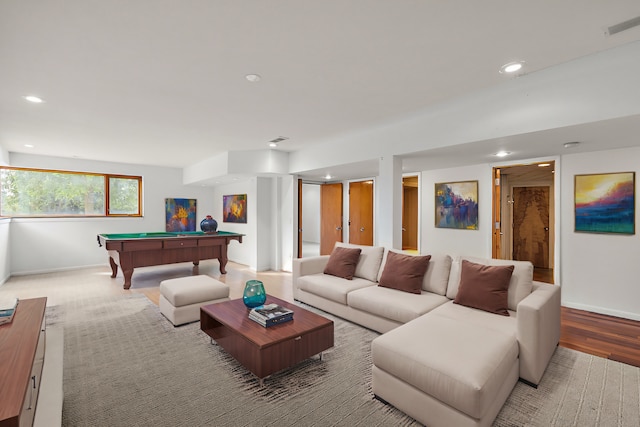 living room with pool table