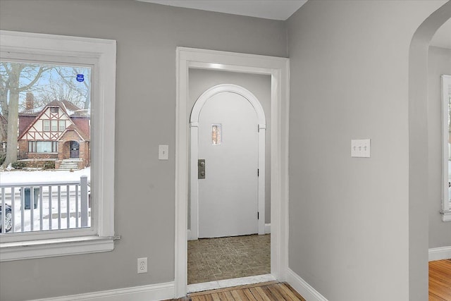 foyer featuring a healthy amount of sunlight and light wood-type flooring