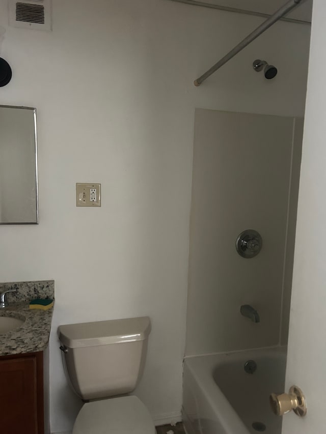 full bathroom featuring vanity, shower / bathtub combination, and toilet