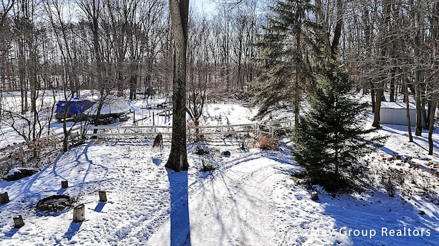 view of yard covered in snow