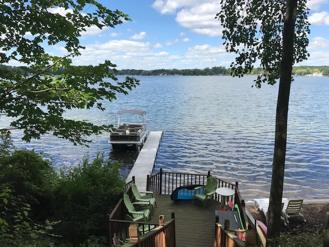 dock area with a water view