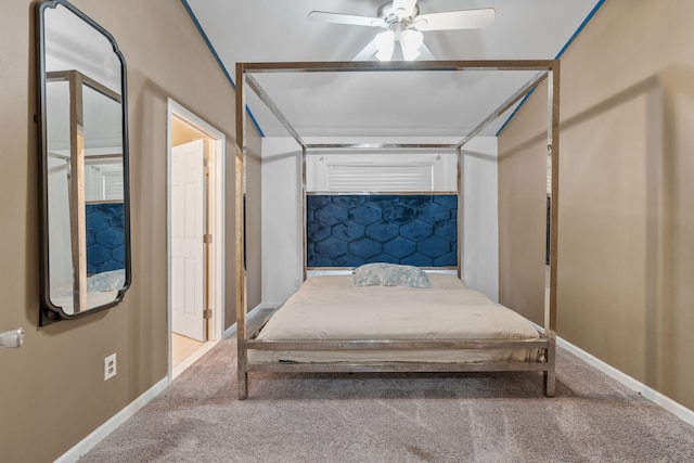 unfurnished bedroom featuring ceiling fan and carpet flooring