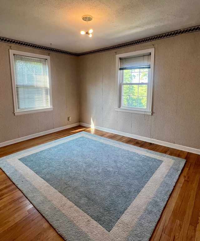 spare room with hardwood / wood-style flooring and a textured ceiling