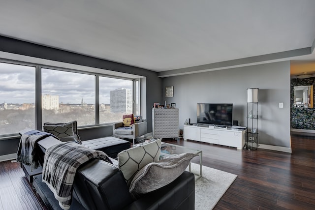 living room featuring dark hardwood / wood-style flooring