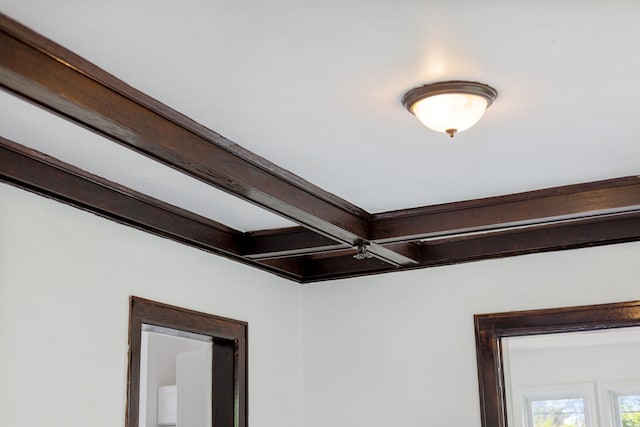 room details with coffered ceiling and beam ceiling