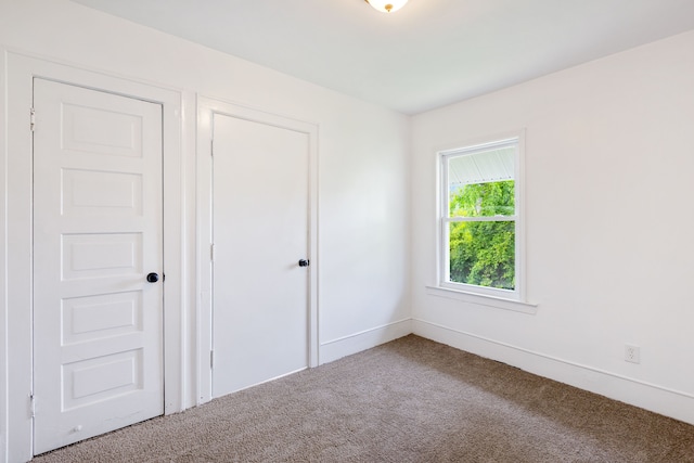 unfurnished bedroom featuring carpet flooring and a closet