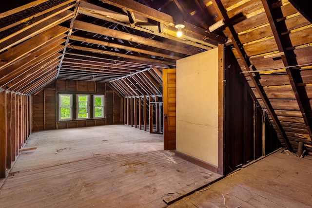 view of unfinished attic