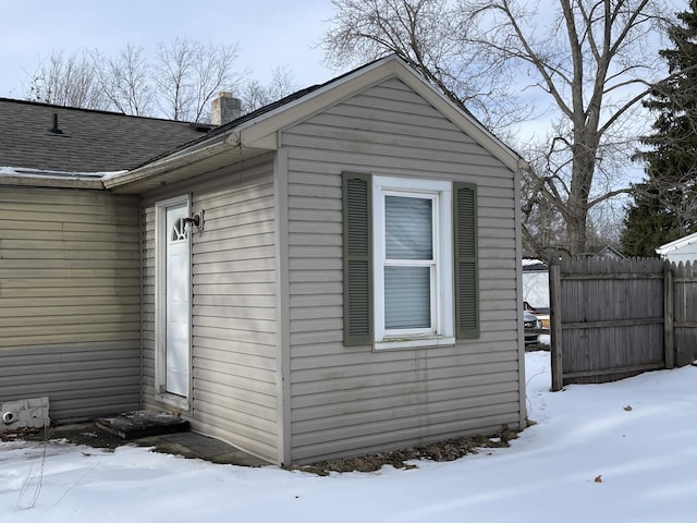 view of snow covered exterior