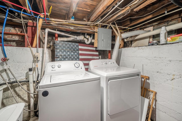 laundry area featuring electric panel and washing machine and dryer