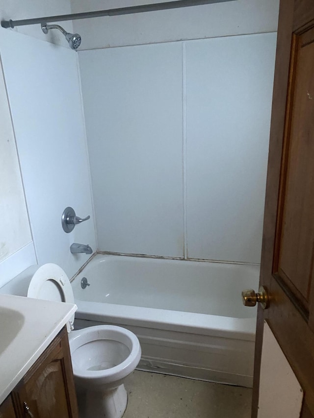 full bathroom with vanity, shower / bathtub combination, and toilet