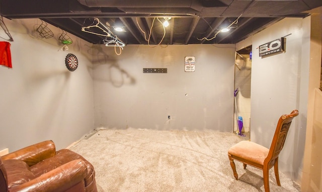 living area featuring carpet flooring