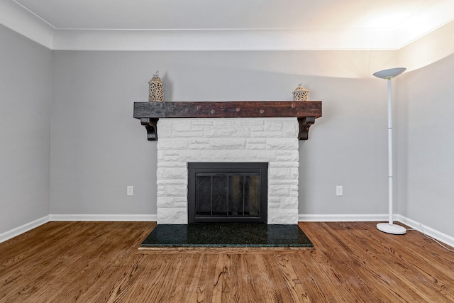 details featuring hardwood / wood-style flooring and a fireplace